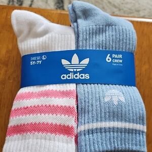 adidas Kid's Crew Socks in Multicolors- 6 Pack Sz 5Y-7Y